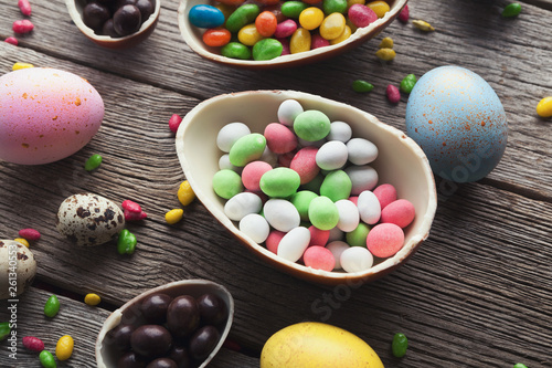 Chocolate egg with filling of colorful candies