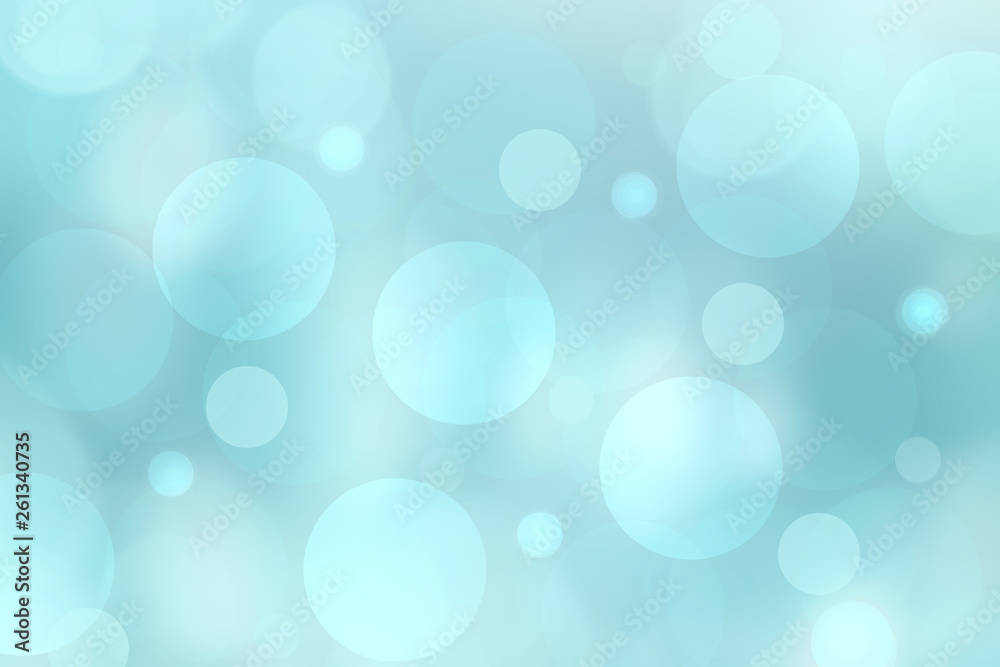 Abstract gradient blue turquoise shiny blurred background texture with circular bokeh lights. Beautiful backdrop. Space for design.