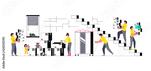 Concept of family with kids moving