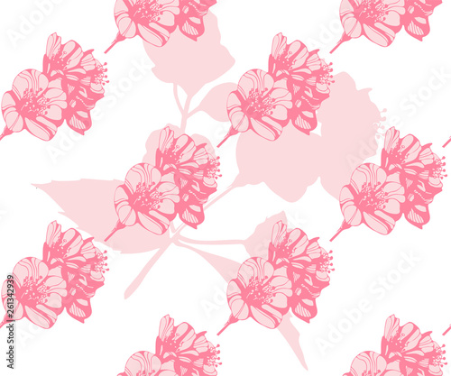 Vector Awesome jasmine flowers. Hand drawn ink illustration. Wallpaper or fabric design.