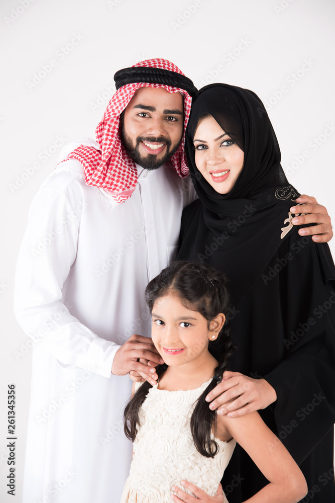 Arab family standing on white background Arab family standing on white background