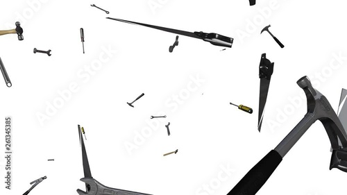 perfect loop of 3d rendering of a falling objects isolated on white