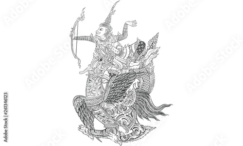 Thai traditional tattoo, Thai traditional painting in temple, vector