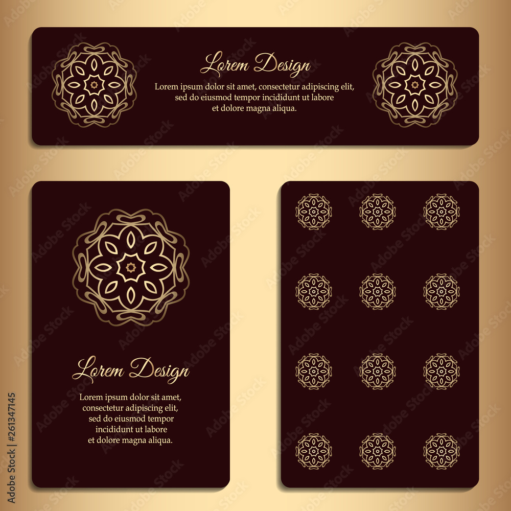 Vector set of visiting cards with golden mandala