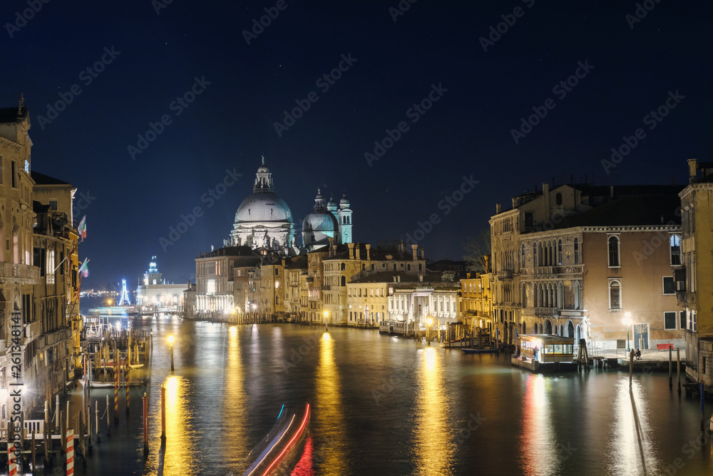 Night view of the Grand Canal and Basilica Santa Maria Della Salute