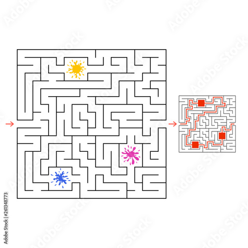 Funny maze. Game for kids. Puzzle for children. Cartoon style. Labyrinth conundrum. Color vector illustration. Find the right path. The development of logical and spatial thinking.