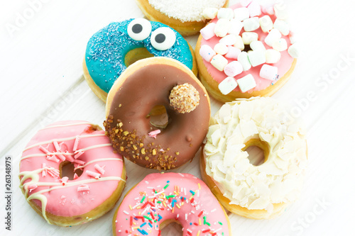 Multicolored delicious donuts
