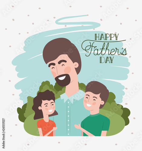 happy fathers day card with dad and kids