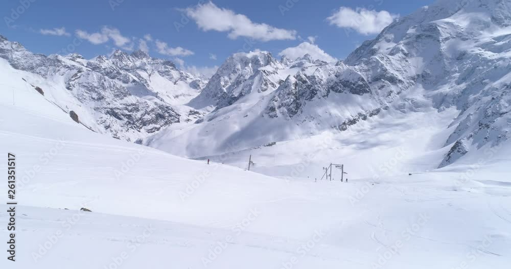Fly over Arolla ski slopes - Aerial 4K
