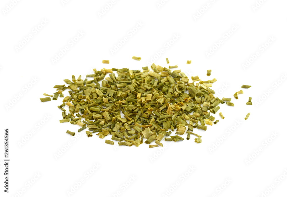 Dried chives chopped isolated on white background Dried chives chopped isolated on white background
