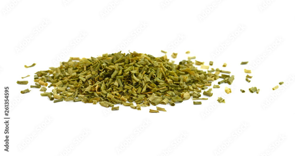Dried chives chopped isolated on white background Dried chives chopped isolated on white background