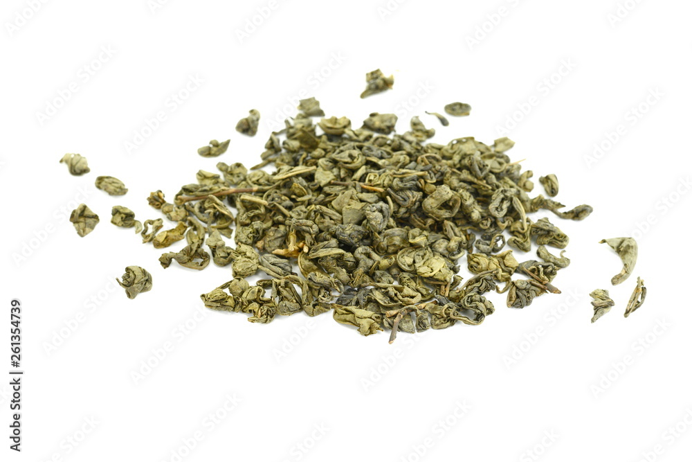 Dry green tea isolated on white background. Dry green tea isolated on white background.