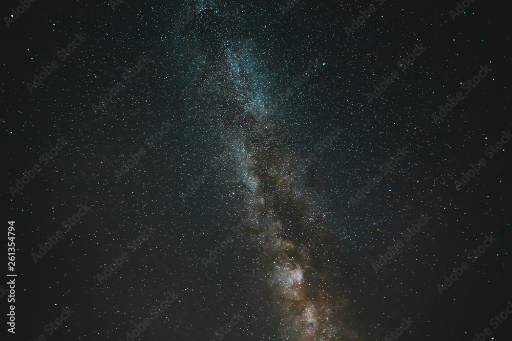 Obraz premium Natural Night Sky Stars With Milky Way Galaxy. Real Photo Starry Sky Background