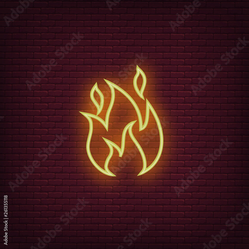 Fire neon icon. Flame sign icon. Vector