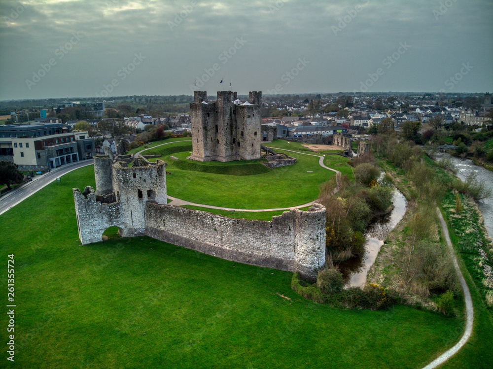 Medieval Trim Castle in County Meath, Ireland from Drone Stock Photo