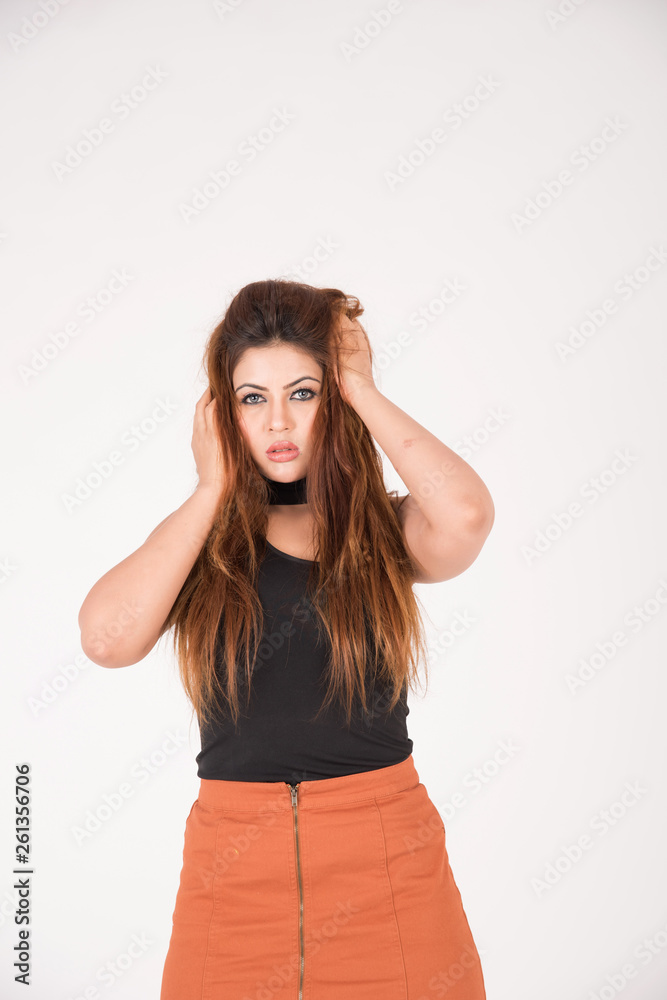 Pretty young female posing on white background Pretty young female posing on white background