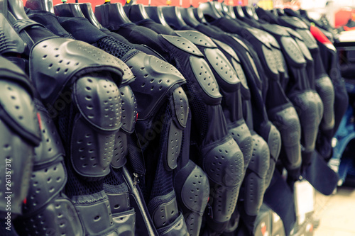 Fotografia protective equipment for motorcyclists in the shop
