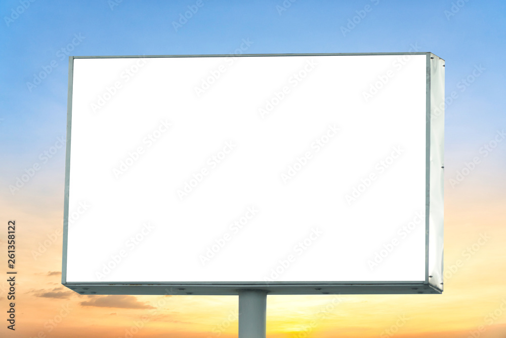 Obraz premium Billboard - Large Blank Billboard with empty screen and beautiful cloudy sky for outdoor advertising poster,Copy space banner ready for your advertisement design or mock up text.Business Concept.