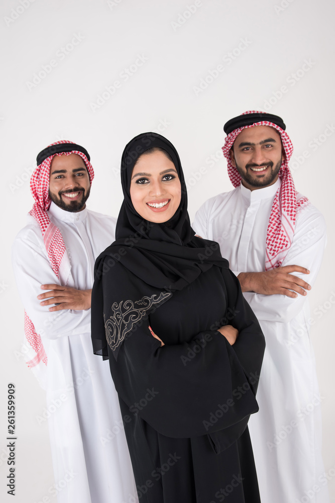 Arab people standing on white background