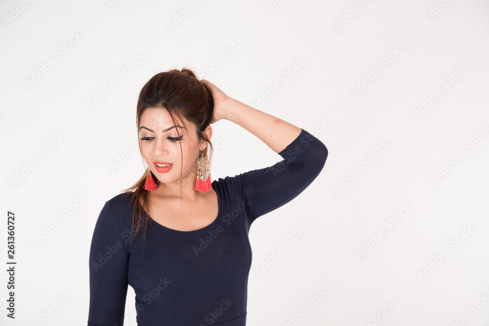 Portrait of pretty young female on white background Portrait of pretty young female on white background