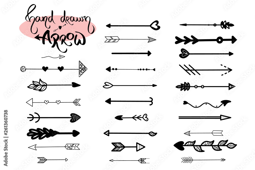 Hand drawn arrows icon vector on white background. Arrow set illustration. Black arrowhead vintage style. Cursor, orientation, abstract outline, forward, motion element. Doodle graphic collection. Hand drawn arrows icon vector on white background. Arrow set illustration. Black arrowhead vintage style. Cursor, orientation, abstract outline, forward, motion element. Doodle graphic collection.