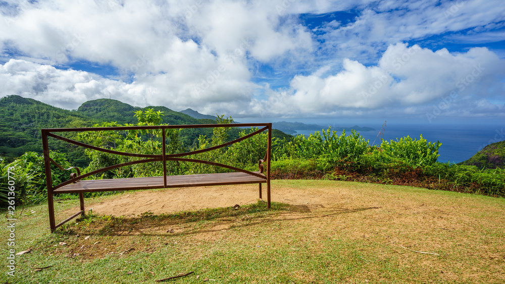 Bench on viewing platform at venn's town, mahé, seychelles 2