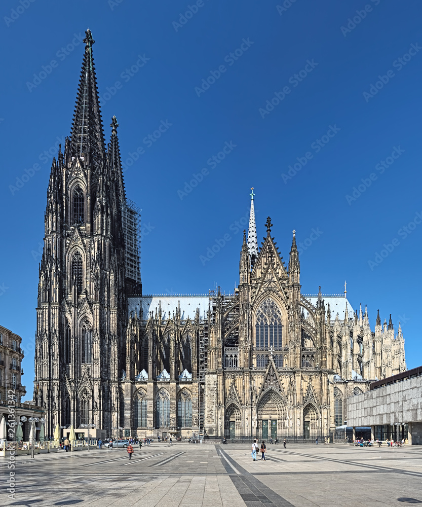 Cologne Cathedral, Germany. Construction of the Cathedral began in 1248. Currently it is the tallest twin-spired church at 157 m (515 ft) tall.