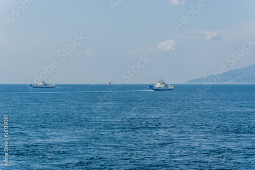 Ferries and View of Sicily from the Mediterranean Sea