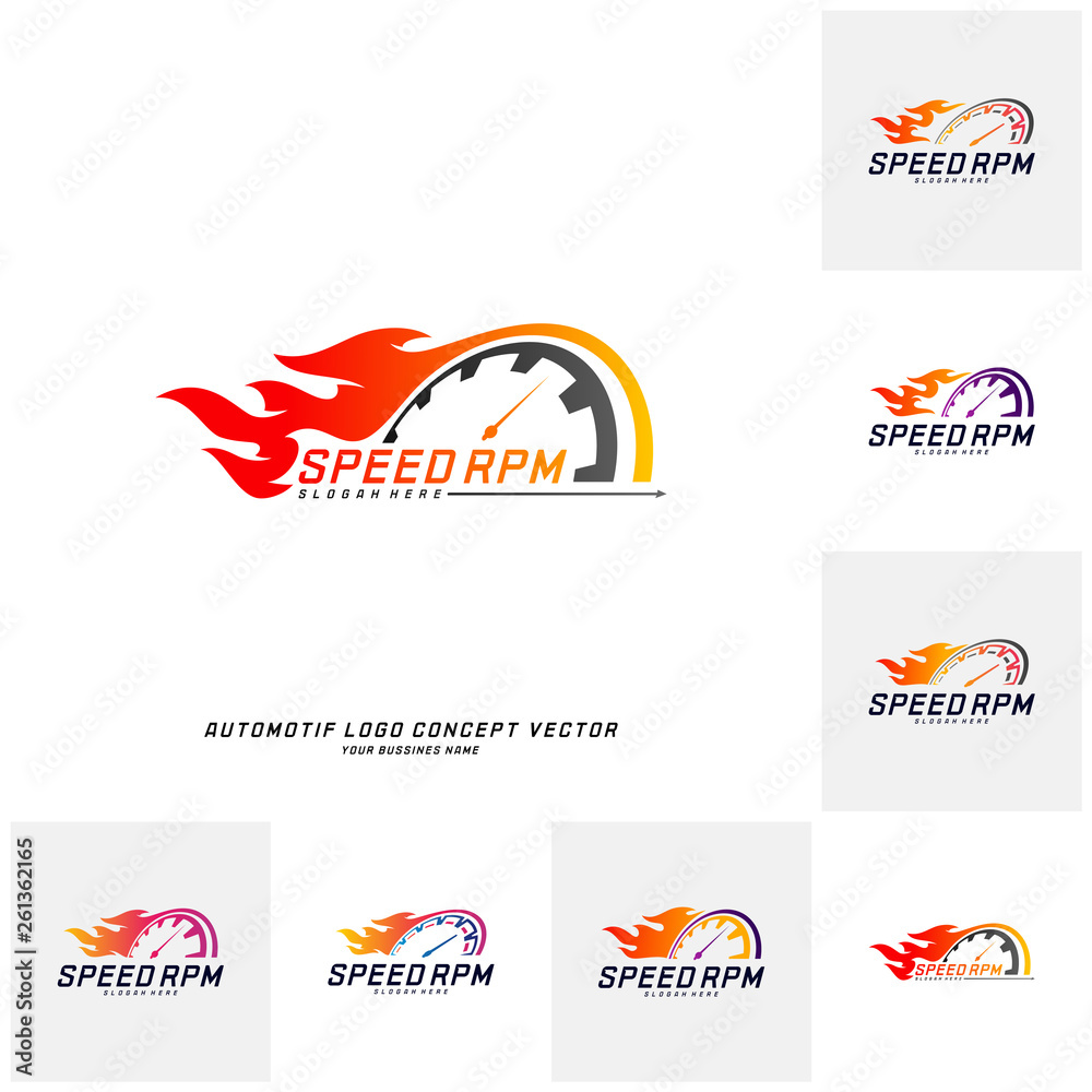 Set of Speed Fire logo design vector. Fast Speedometer logo design template. icon symbol Set of Speed Fire logo design vector. Fast Speedometer logo design template. icon symbol