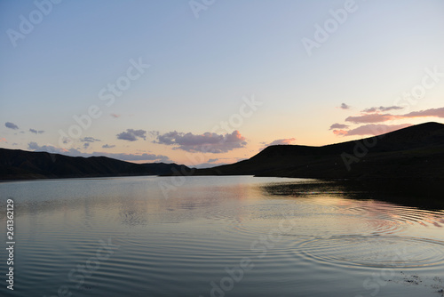 Beautiful sunset over lake photo