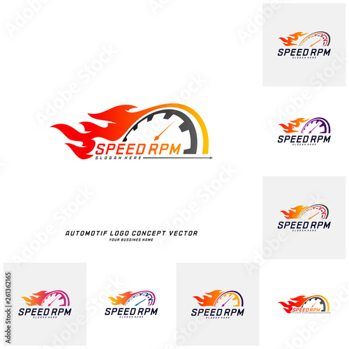 Set of Speed Fire logo design vector. Fast Speedometer logo design template. icon symbol