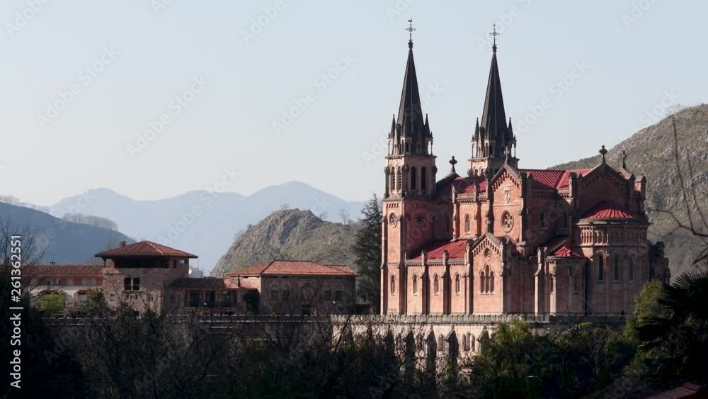 Covadonga Basilica against mountains of Picos de Europa, spanish National Park. Covadonga Basilica against mountains of Picos de Europa, spanish National Park.