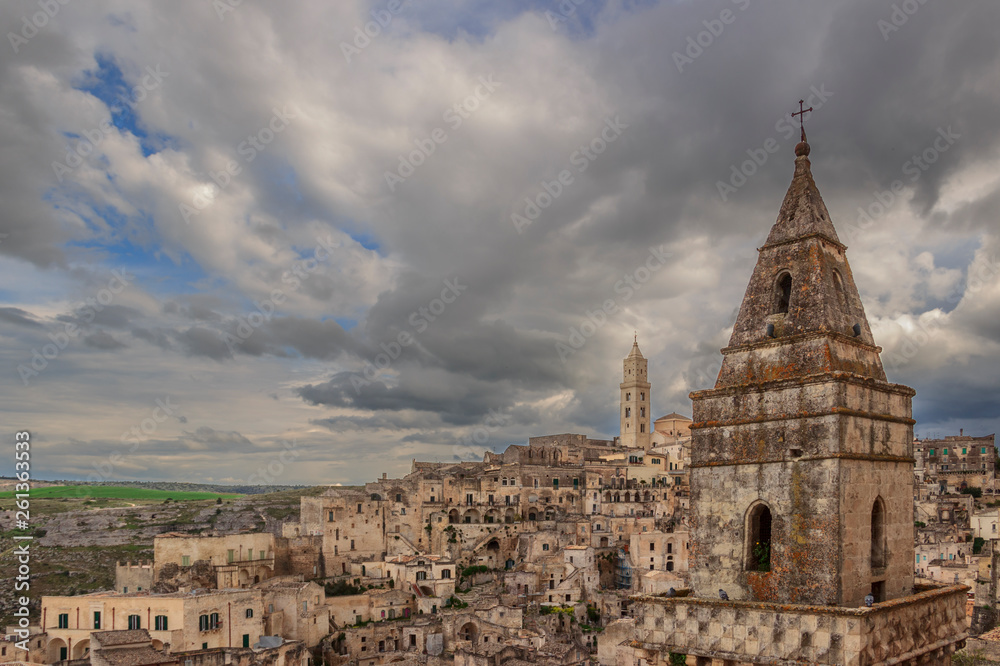  Viewpoint of the ancient town of Matera (Sassi di Matera), European Capital of Culture 2019, Basilicata region.