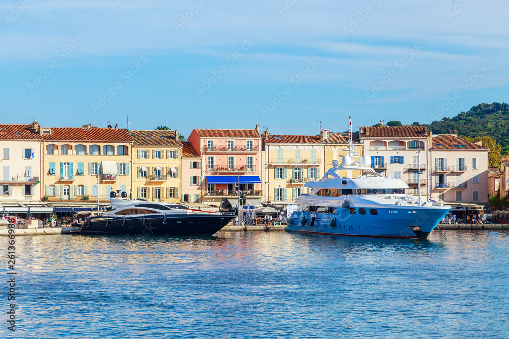 Boats and luxury yachts in por of Saint Tropez, France