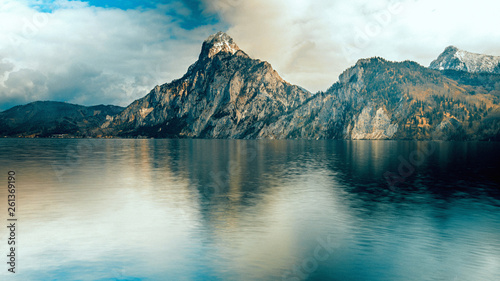 Iconic mountain tops near lake in Austria © KenjisShotBook