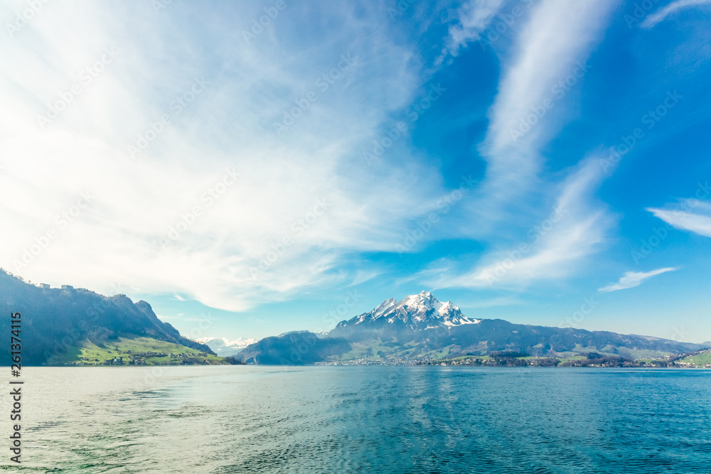 Lake Lucerne and Pilatus Mountain in Switzerland