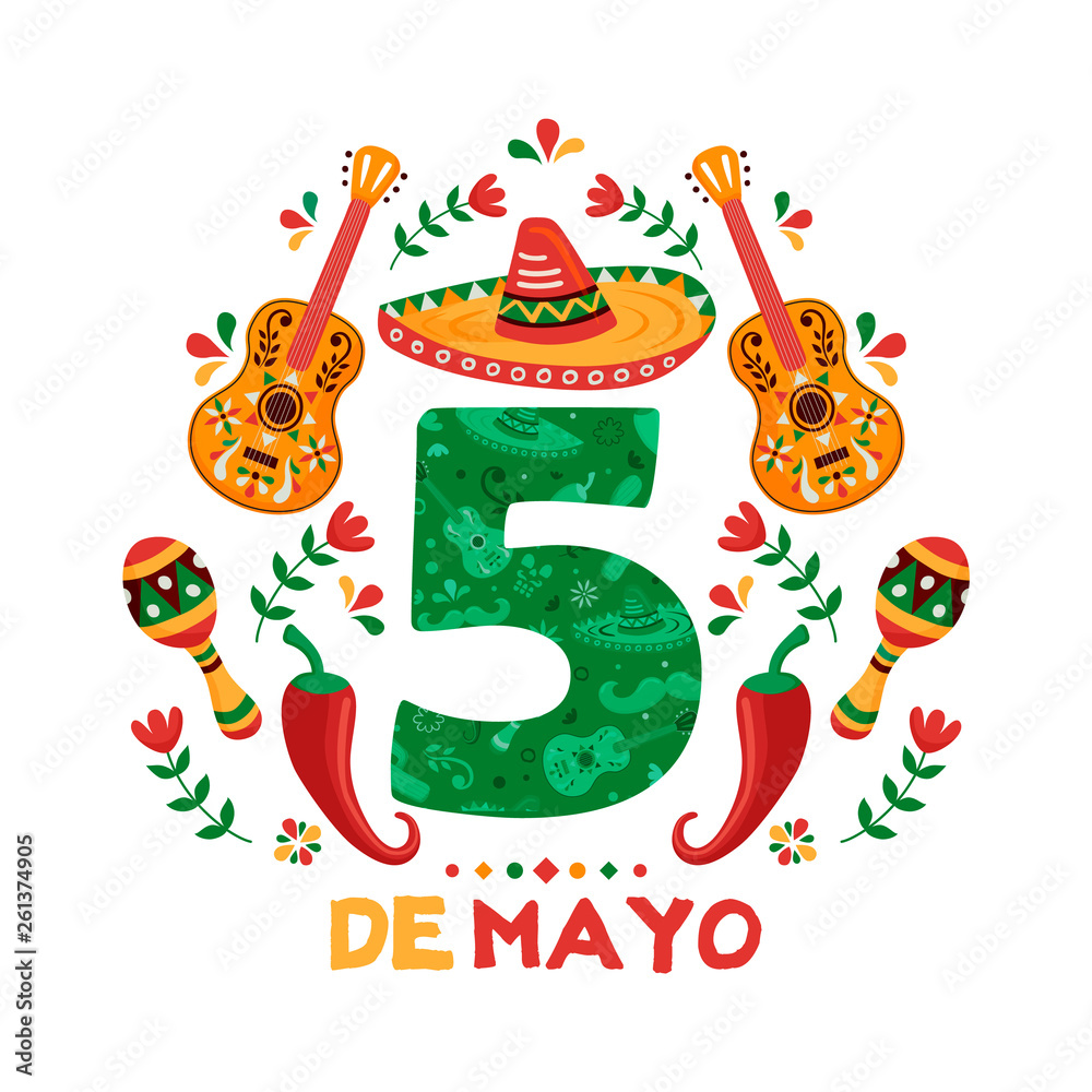Naklejka premium Cinco de Mayo card of mexican mariachi decoration