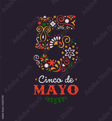 Happy Cinco de Mayo card of mexican 5 may art