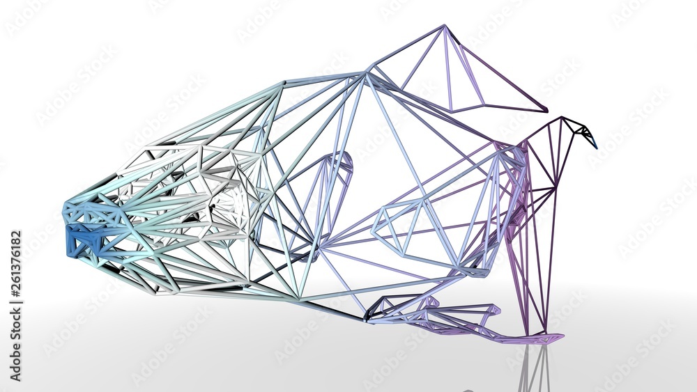 3d rendering of an artistic animal with reflection isolated on white background 3d rendering of an artistic animal with reflection isolated on white background