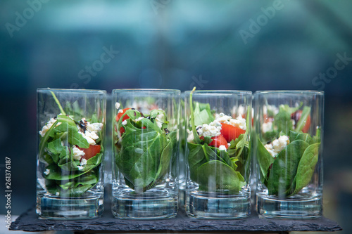 Fotografie Beautifully decorated catering banquet table with different food snacks