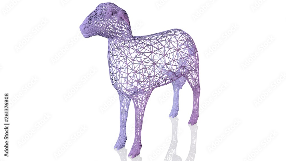 Fototapeta premium 3d rendering of an artistic animal with reflection isolated on white background