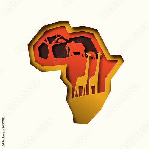 Papercut africa continent map with animals