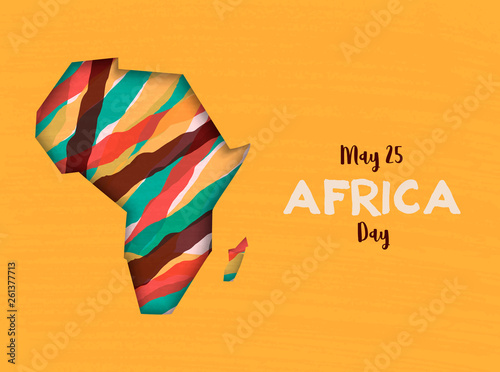 Happy Africa Day card of african paper cut map