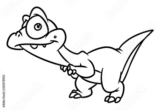 Little dinosaur raptor big eyes animal character cartoon illustration isolated image coloring page
