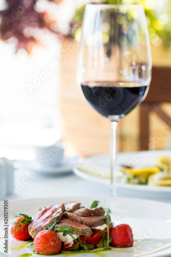 beef steak and cherry with red wine