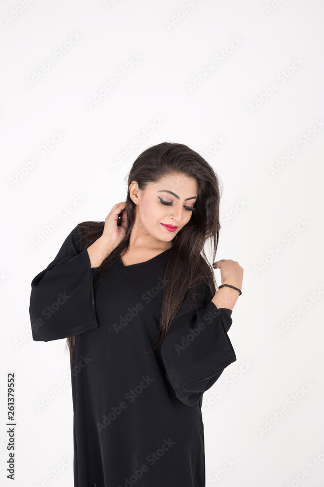 Arab woman in traditional dress on white background Arab woman in traditional dress on white background