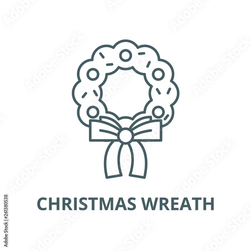 Christmas wreath line icon, vector. Christmas wreath outline sign, concept symbol, illustration