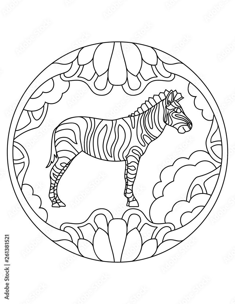 Zebra pattern. Illustration with zebra. Mandala with an animal. Zebra ...