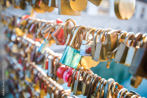 Love locks on a bridge in Europe. Ljubljana , Slovenia