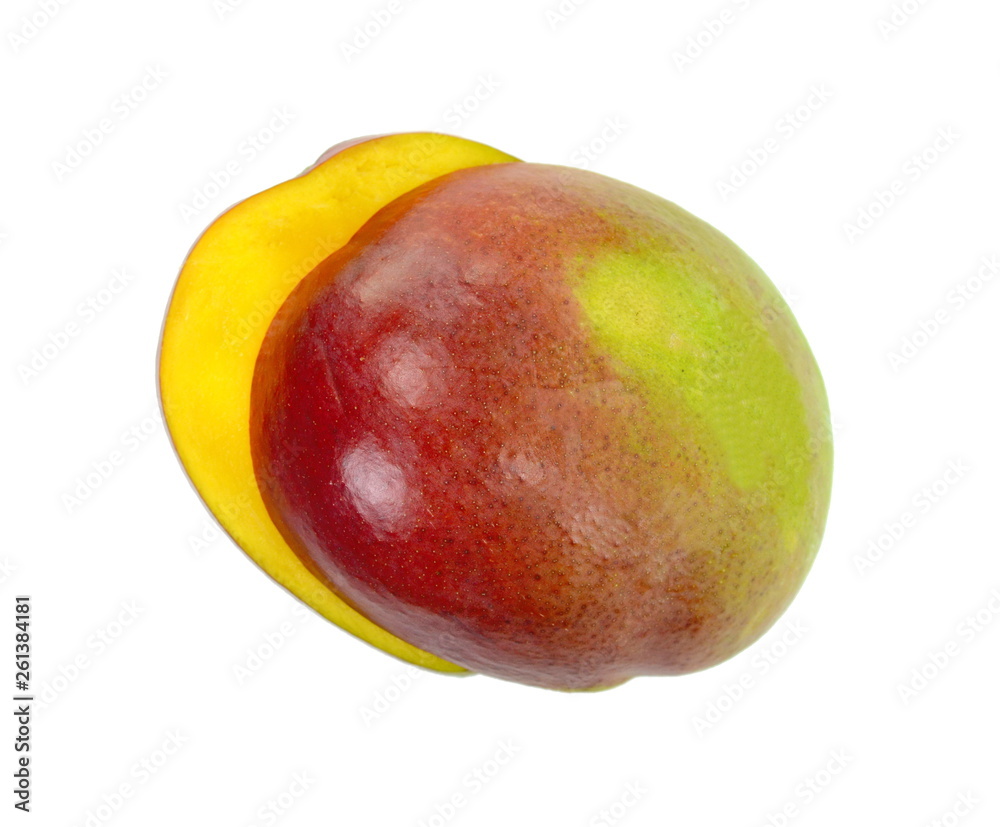 Juicy dessert mango isolated on white background. Sweet Mango slices. Juicy dessert mango isolated on white background. Sweet Mango slices.